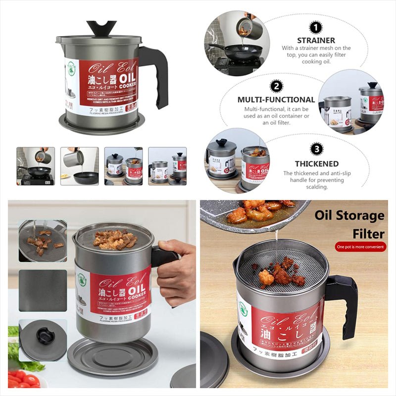 Oil Fryer Cookerwith Stainless Steel Fine Mesh With Lid Food Grade Iron Cooking Oil Filter Machine With Handle For Kitchen.. - Image 3