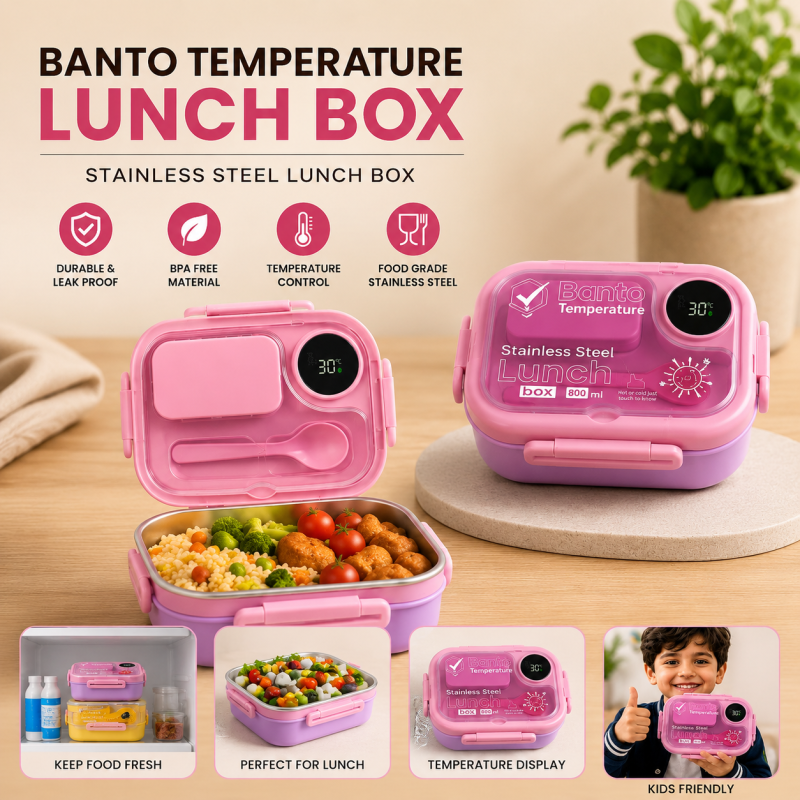 Banto Stainless Steel Lunch Box 800ml with Digital Temperature Display - Image 3