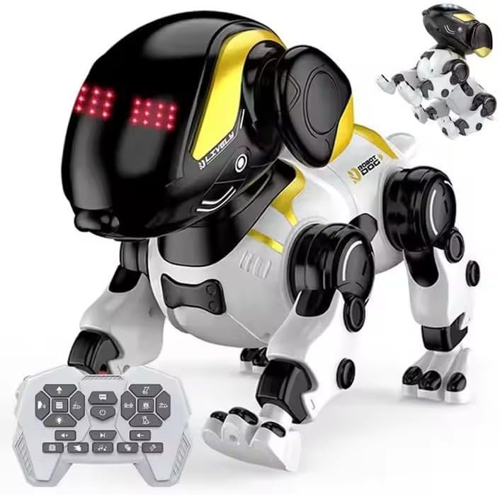 SM Smart Robot Dog Toy with Voice Control, Remote Control, LED Eyes, Rechargeable Battery, Multi-Function Interactive Pet, Walks, Dances, Sings