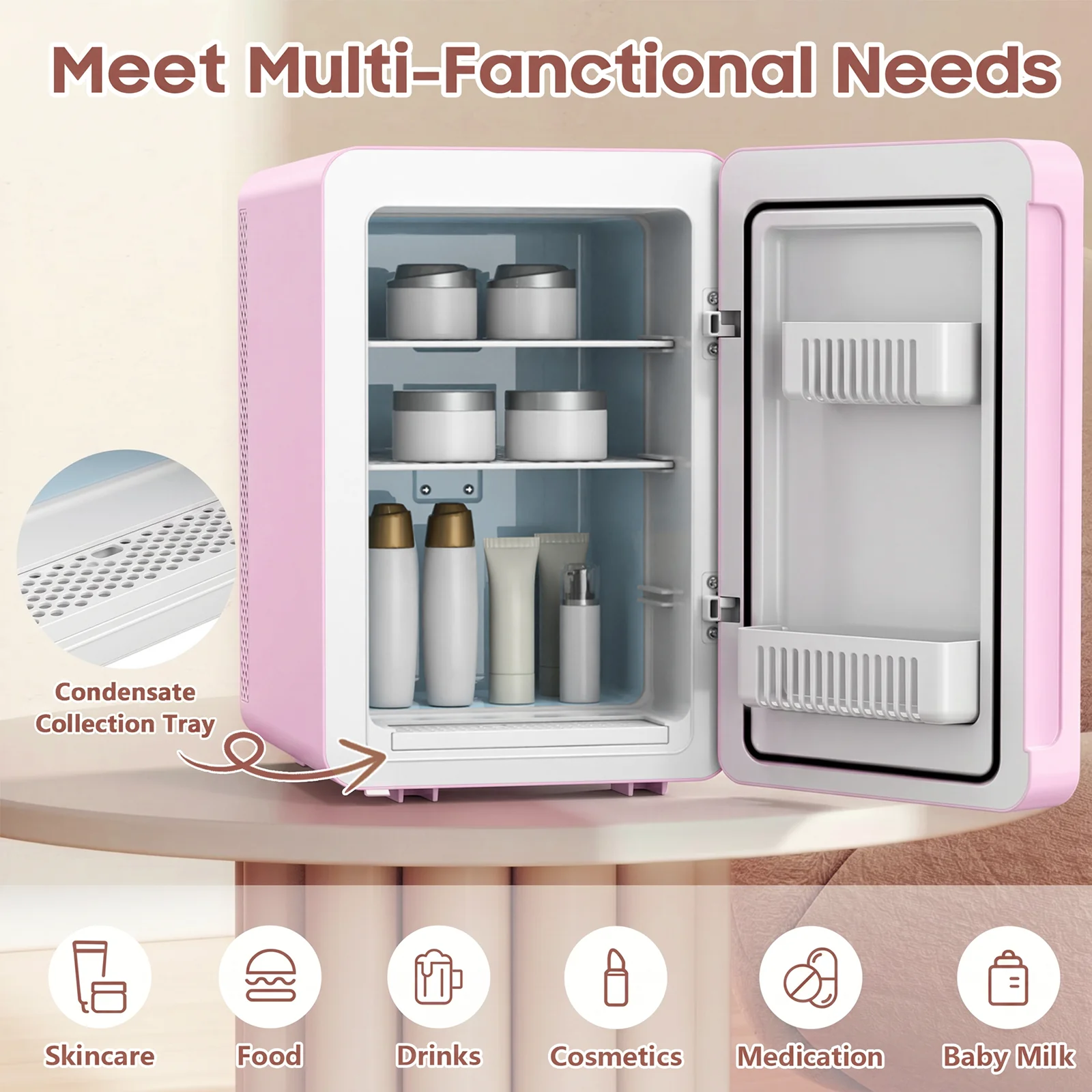 Portable Mini Fridge with LED Mirror | USB Cooling & Warming Refrigerator | Skincare & Cosmetics Fridge - Image 2