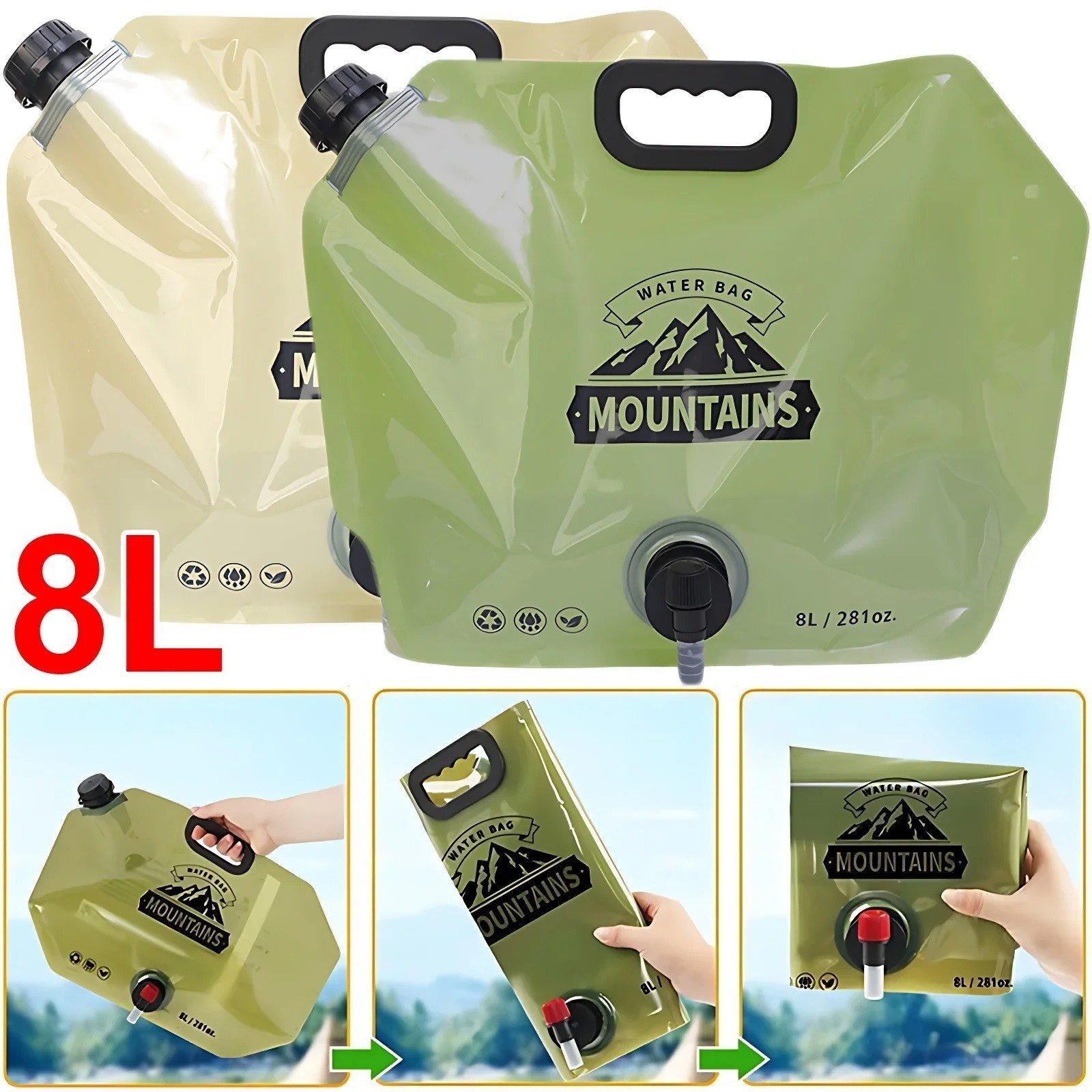 8L Foldable Water Storage Bag with Handle | Portable Camping Water Container