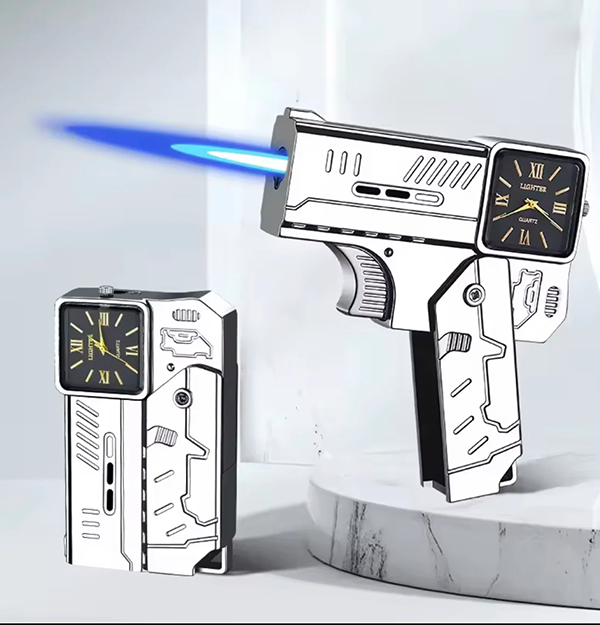 Mini Pocket Size Gun Shape Folding Lighter with Analog Display Clock | Windproof Refillable Lighter | Gift for Men - Image 4