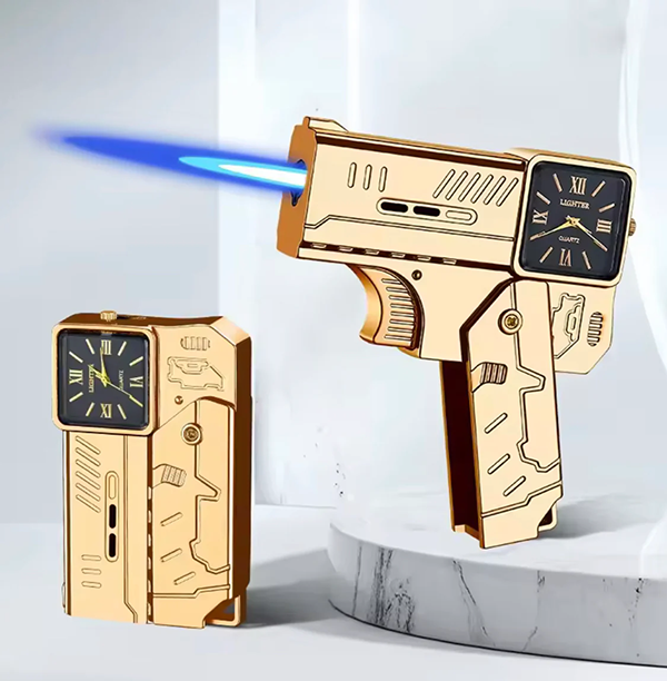 Mini Pocket Size Gun Shape Folding Lighter with Analog Display Clock | Windproof Refillable Lighter | Gift for Men - Image 5