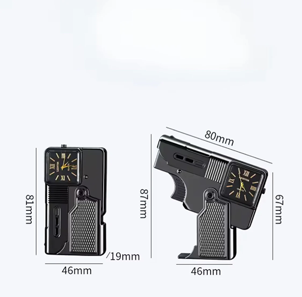 Mini Pocket Size Gun Shape Folding Lighter with Analog Display Clock | Windproof Refillable Lighter | Gift for Men - Image 2
