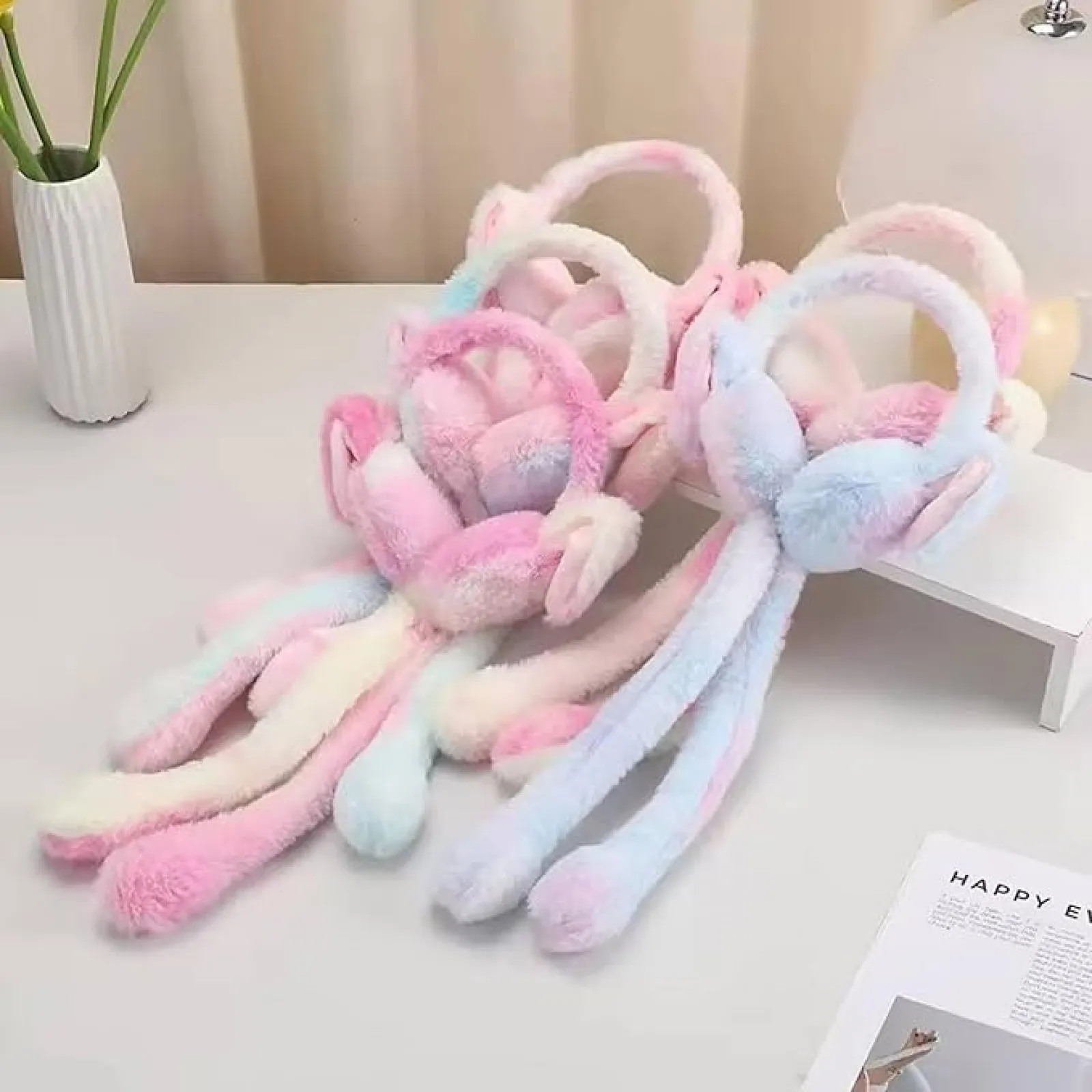 Kids Rabbit Ear Winter Ear Muffs – Cute Plush Fluffy Ear Warmers for Girls & Women