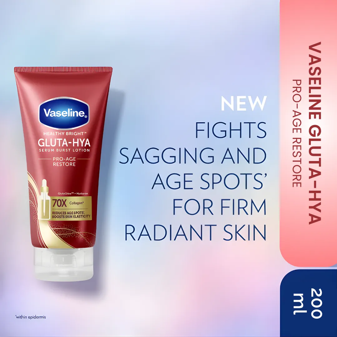 Vaseline® Gluta-Hya Serum Burst Lotion Pro-Age Restore 200 ML – Made in Indonesia - Image 2