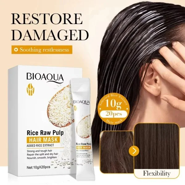 BIOAQUA Rice Hair Repair Mask 20 x 10g Sachets – Smooth, Soft & Frizz Control Hair Care - Image 2