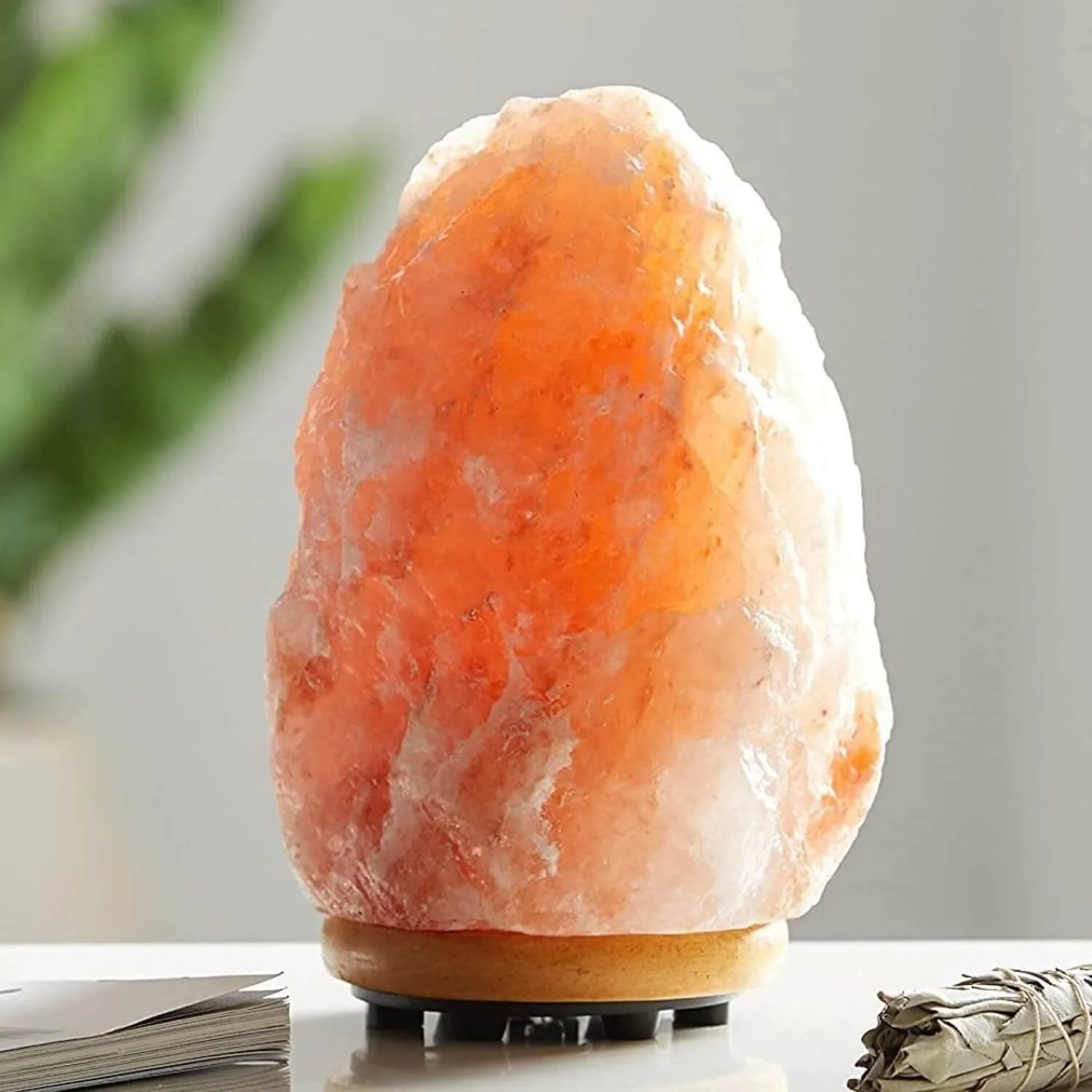 Himalayan Glow Night Lamp, Pink Salt Neem Wood Base Lamp Light
