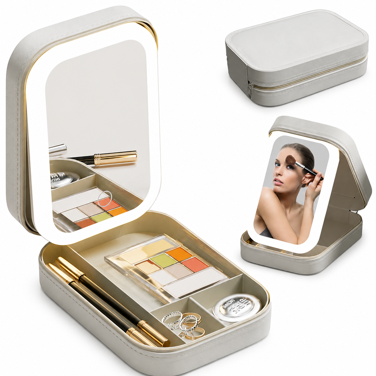 Portable LED Makeup Mirror with Touch Control & Protective Travel Case – Rechargeable Vanity Mirror