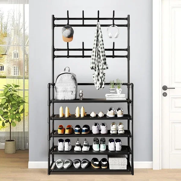 Attachable Coat Hanger with Shoe Rack – Space-Saving Multi-Purpose Organizer