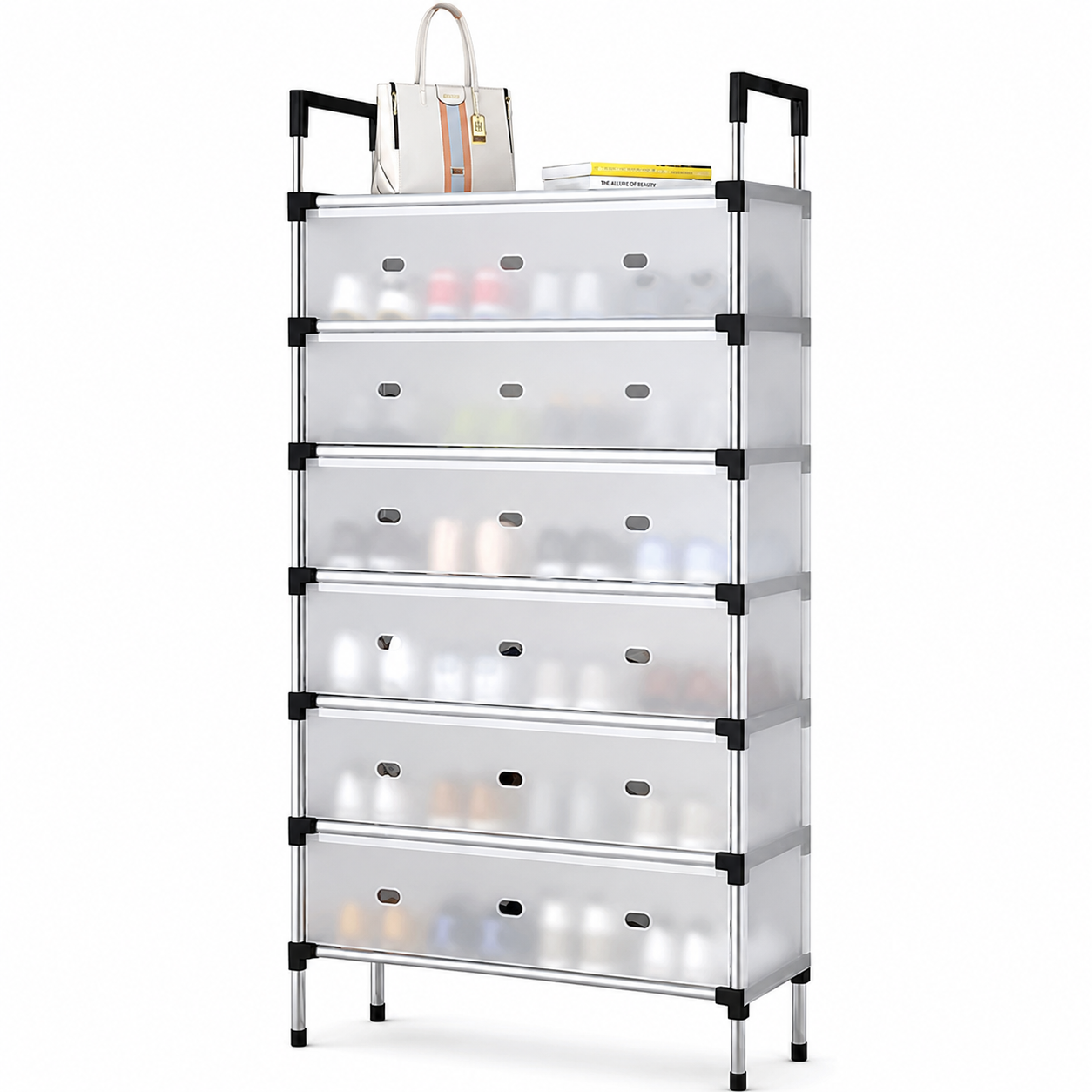 6-Tier Shoe Organizer Rack with Dustproof Cover – Space-Saving Storage for 21–25 Pairs | Multifunctional Shoe Rack for Bedroom, Closet & Entryway