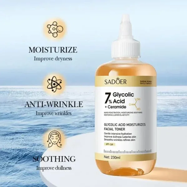 Sadoer 7% Glycolic Acid + Ceramide Facial Toner – 230ml - Image 2