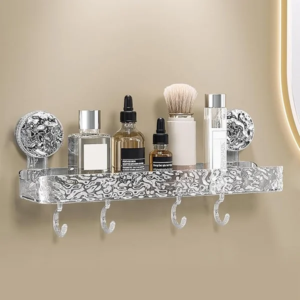 Crystal Suction Wall-Mounted Storage Shelf for Bathroom & Kitchen Organizer